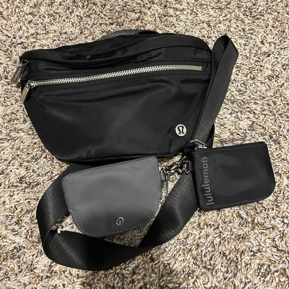 lululemon athletica Black Belt Bag and key chain bags